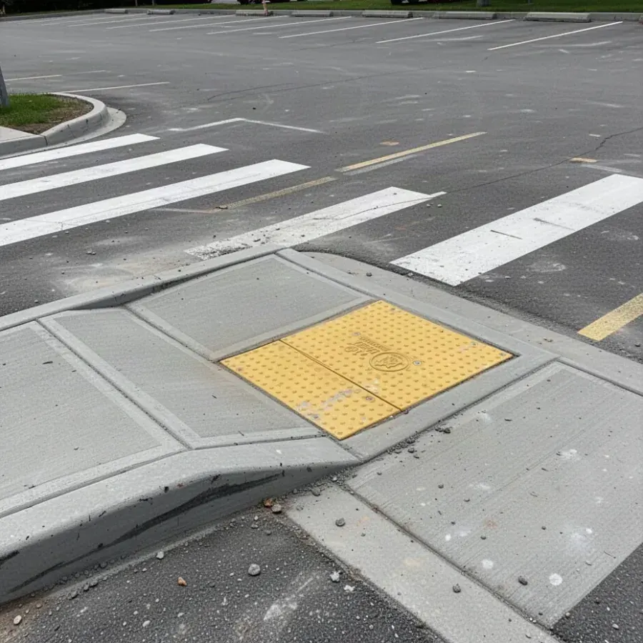 Accessible Curb Ramp With Tactile Plate Accessible concrete curb ramp with tactile plate
