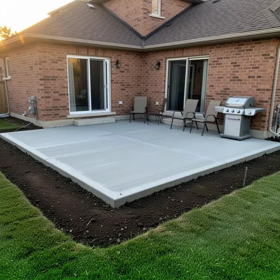 Broom Finished Backyard Concrete Patio Backyard concrete patio with broom finish