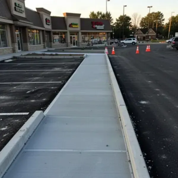 Commercial concrete sidewalk and curb at London plaza