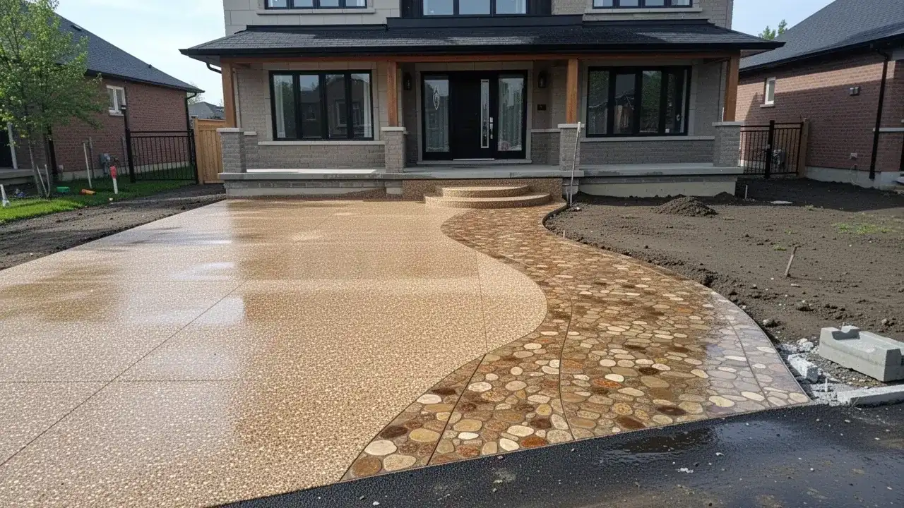 Completed exposed aggregate driveway and walkway project