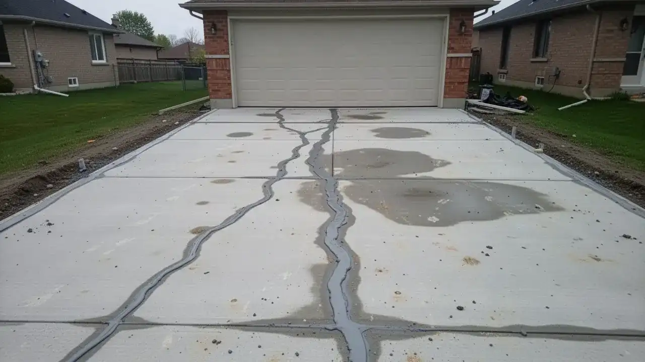 Concrete Crack Repair on a Driveway Concrete crack repair on residential driveway