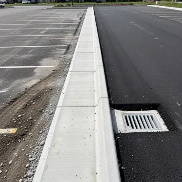 Concrete Curb and Gutter Concrete curb and gutter along parking lot