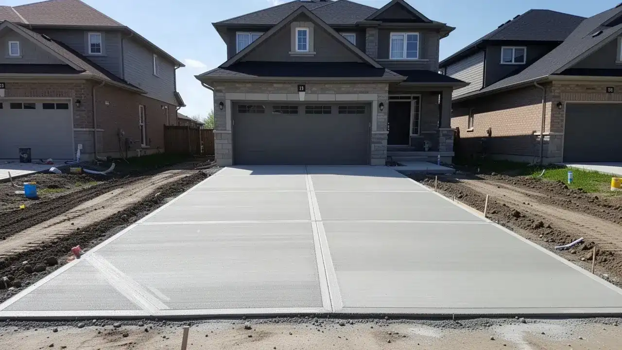 Concrete driveway installation at London Ontario home