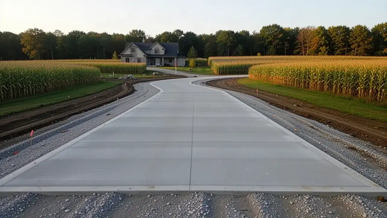 Rural Concrete Driveway in Southwestern Ontario Concrete driveway on rural southwestern Ontario property