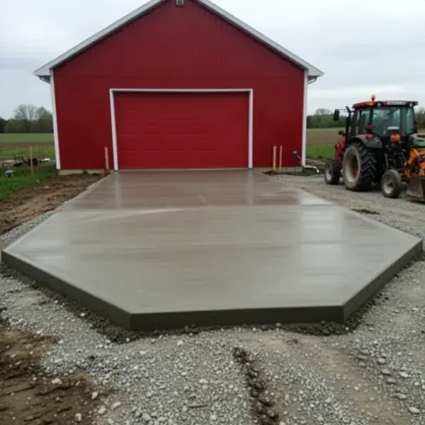Concrete Equipment Pad by a Barn Concrete equipment pad beside rural barn