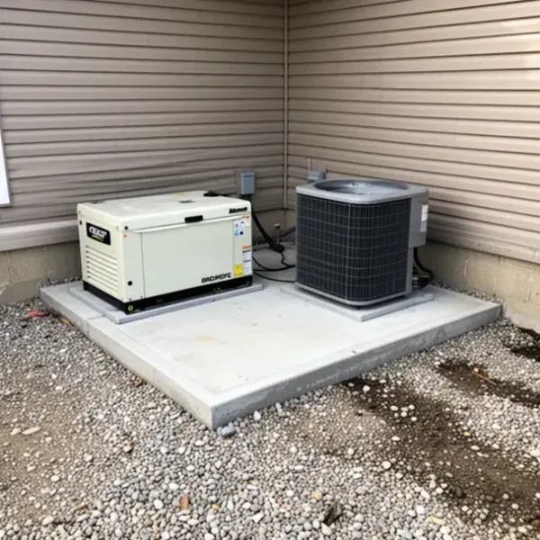 Concrete generator pad beside house