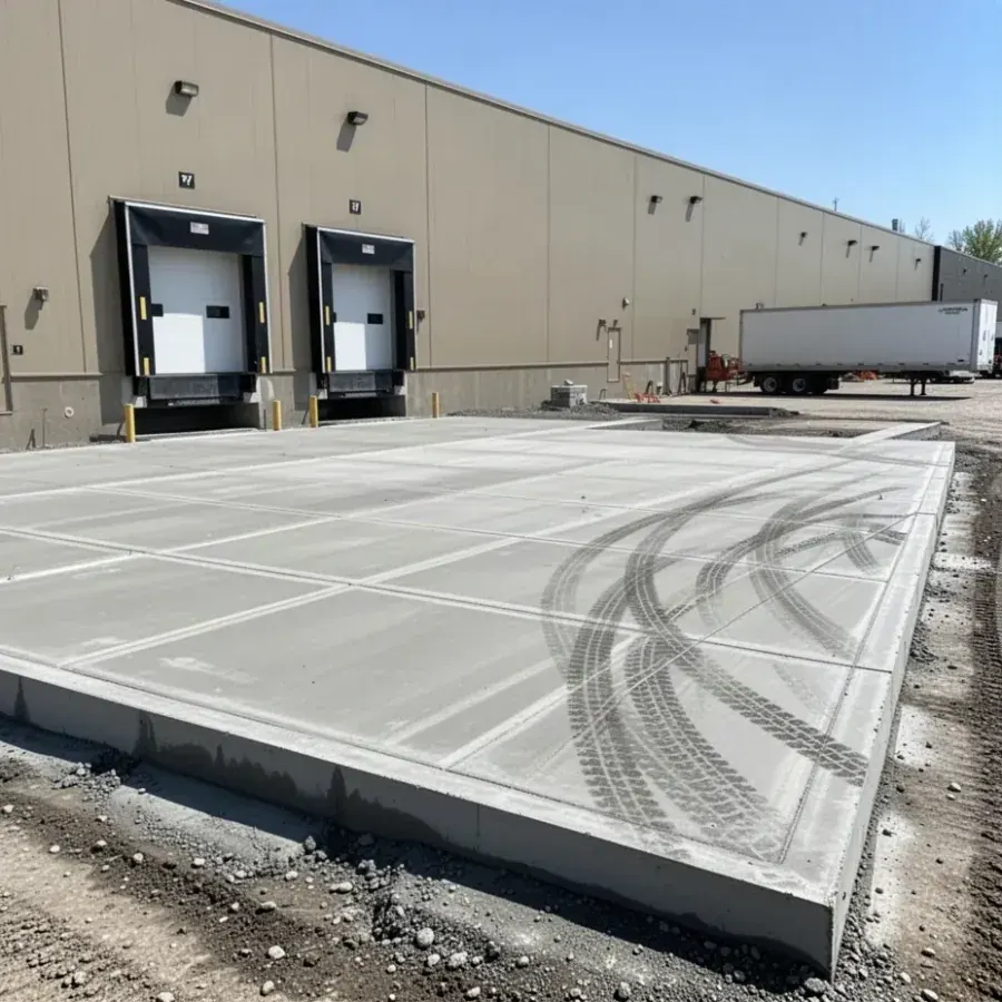 Concrete loading apron at industrial building