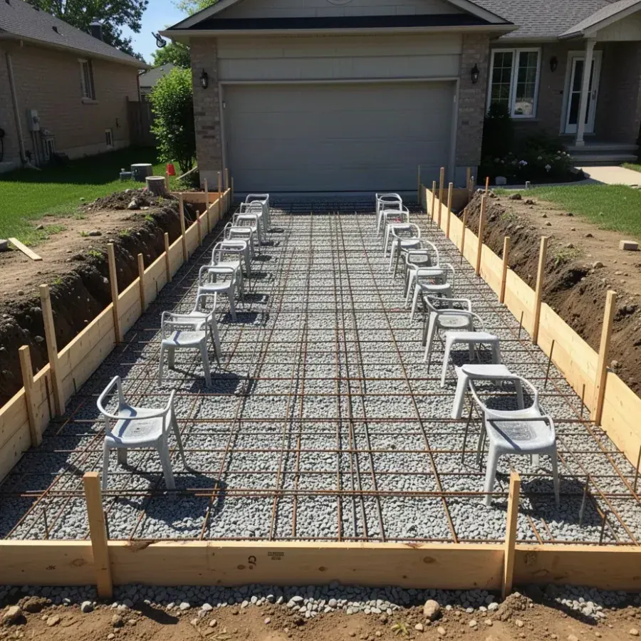 Driveway forms and rebar ready for concrete pour
