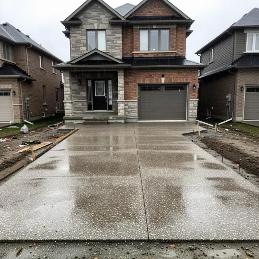 Exposed aggregate driveway in new Woodstock subdivision