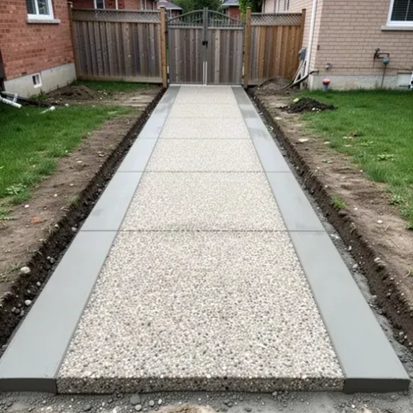Exposed aggregate walkway with smooth concrete border