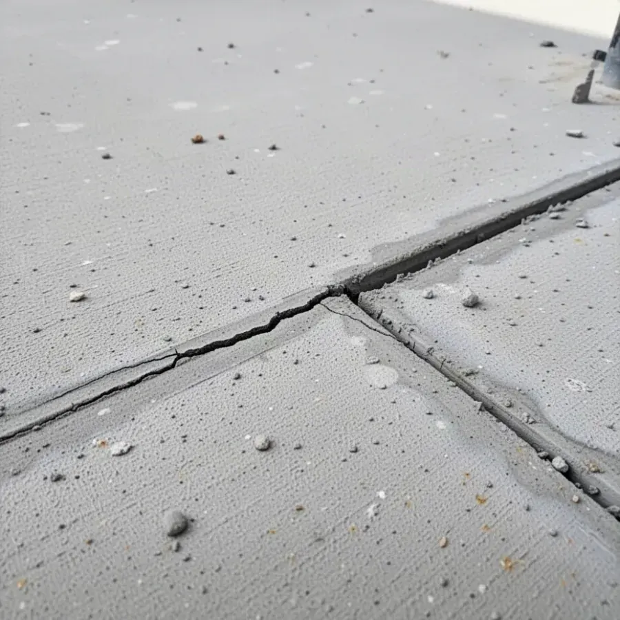 Hairline Shrinkage Crack in Concrete Hairline shrinkage crack in new concrete slab