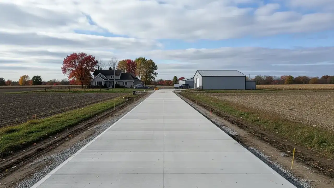 Long Concrete Driveway on a Rural Property Long concrete driveway on rural Strathroy property