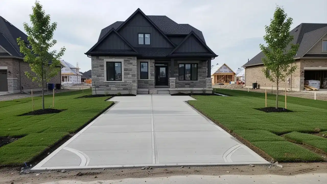 New build concrete driveway in Komoka subdivision