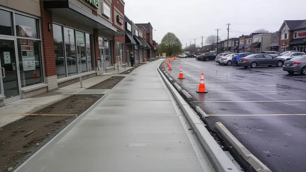 Commercial Sidewalk and Barrier Curb New commercial concrete sidewalk and barrier curb