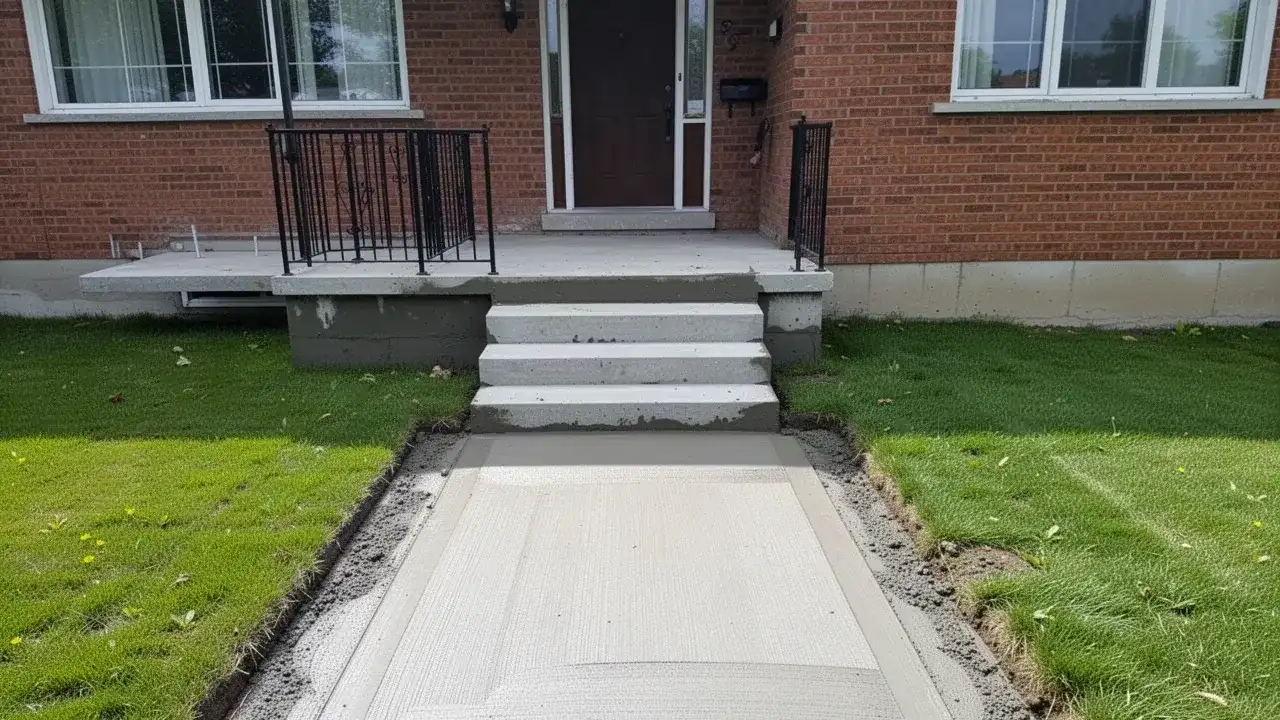 New concrete front steps and walkway on London home