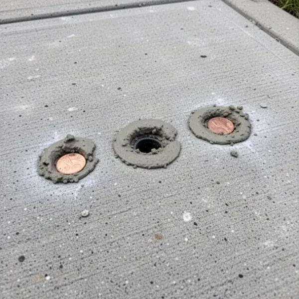 Patched injection holes in lifted concrete slab