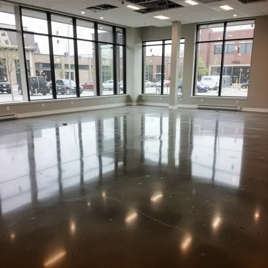Polished concrete floor in commercial showroom