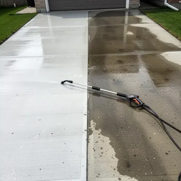 Pressure washed concrete driveway before sealing