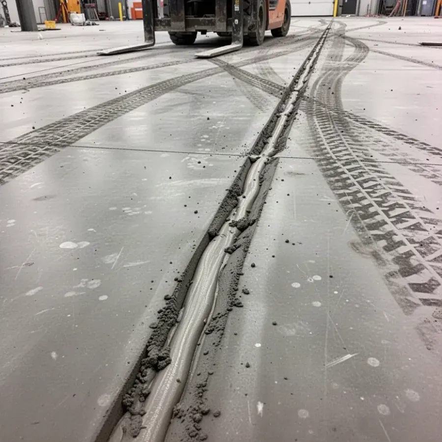 Saw cut joints in industrial concrete floor