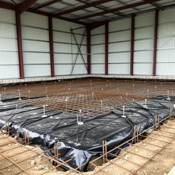 Vapour barrier and rebar before warehouse slab pour