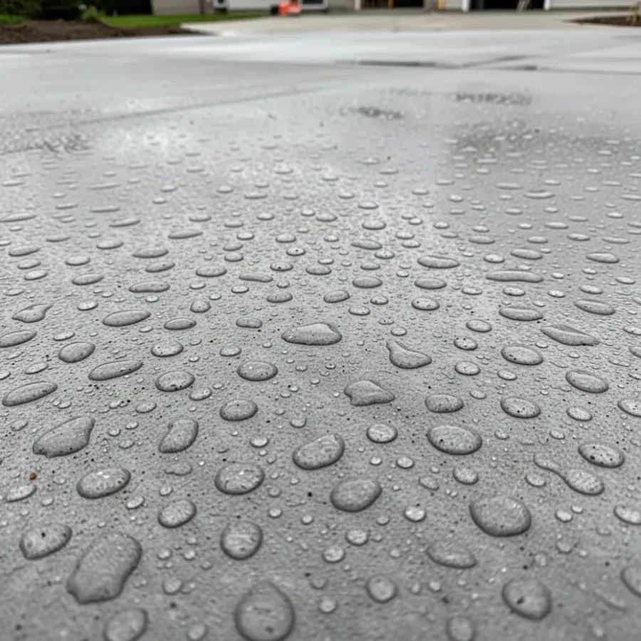 Water beading on sealed concrete driveway